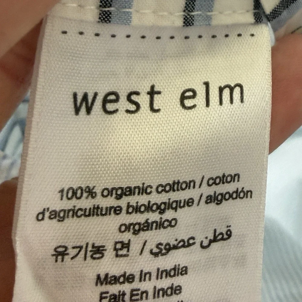 West Elm Organic Cotton Stripe Duvet Cover Full Queen Kyoto Blue + 2 Shams